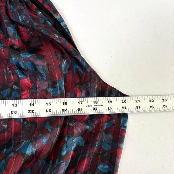 Anne Klein Twist Neck Halter Midi Dress Womens 16 W Red Blue Floral Metallic NWT - Picture 12 of 15